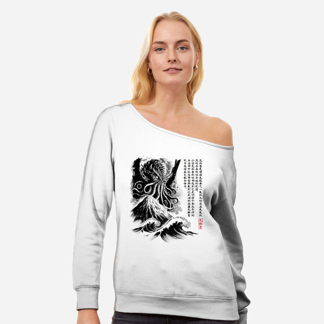 Great Old One Sumi-e-Womens-Off Shoulder-Sweatshirt-DrMonekers