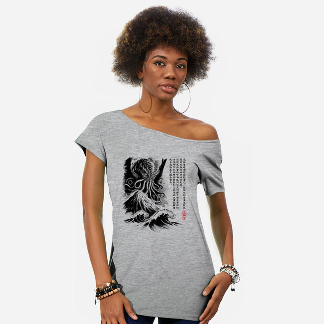 Great Old One Sumi-e-Womens-Off Shoulder-Tee-DrMonekers