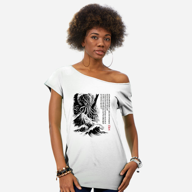 Great Old One Sumi-e-Womens-Off Shoulder-Tee-DrMonekers