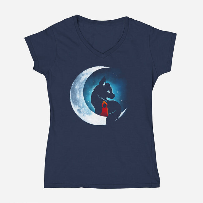 Red Wolf Moon-Womens-V-Neck-Tee-Vallina84