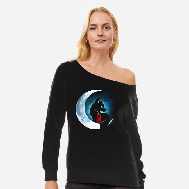 Red Wolf Moon-Womens-Off Shoulder-Sweatshirt-Vallina84