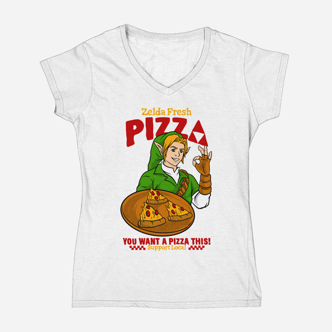 Fresh Pizza-Womens-V-Neck-Tee-spoilerinc