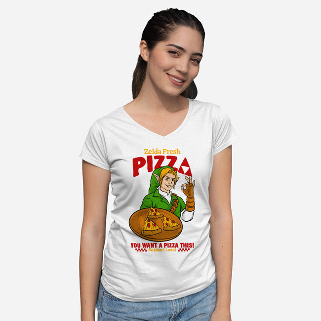 Fresh Pizza-Womens-V-Neck-Tee-spoilerinc