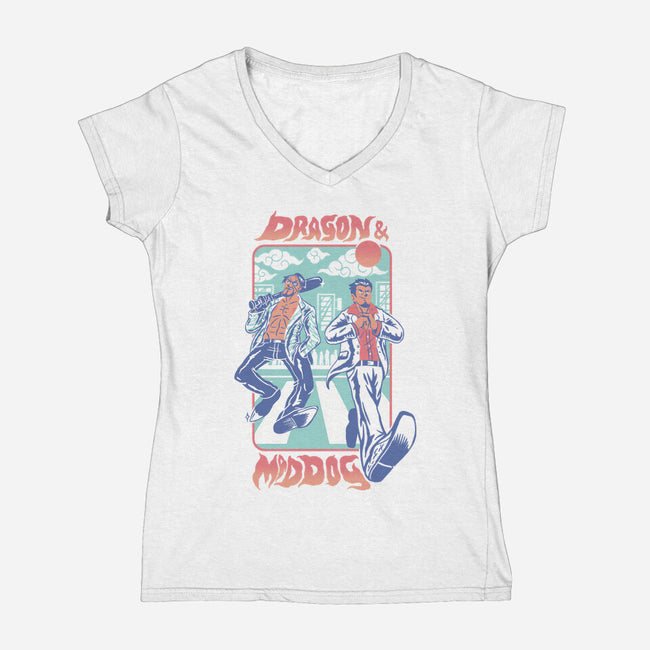 Dragon And Mad Dog-Womens-V-Neck-Tee-Henrique Torres