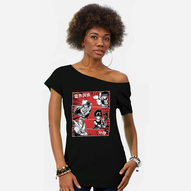 Spirit World Detectives-Womens-Off Shoulder-Tee-Astrobot Invention