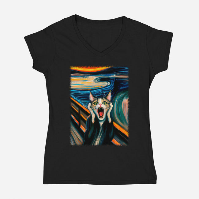 The Scream Of The Cat-Womens-V-Neck-Tee-ALMIKO