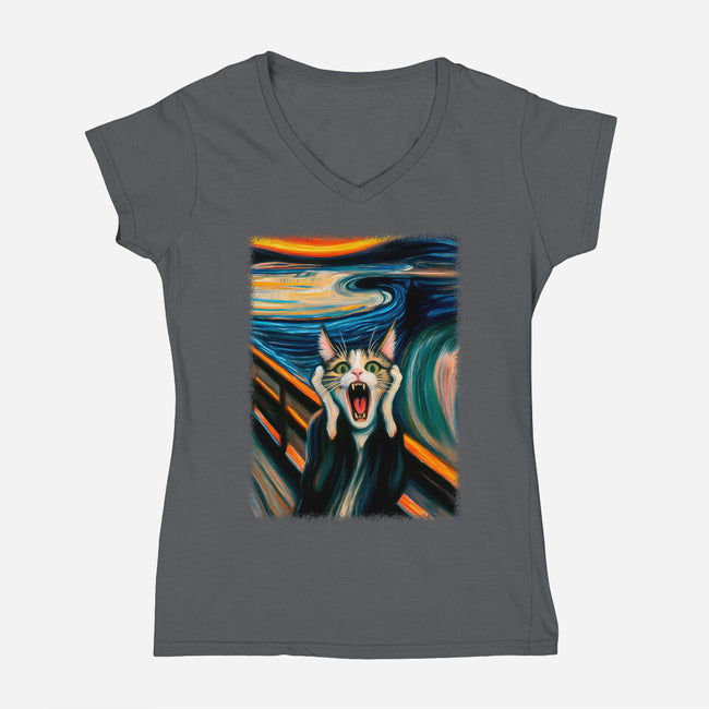 The Scream Of The Cat-Womens-V-Neck-Tee-ALMIKO