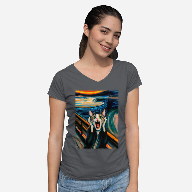 The Scream Of The Cat-Womens-V-Neck-Tee-ALMIKO