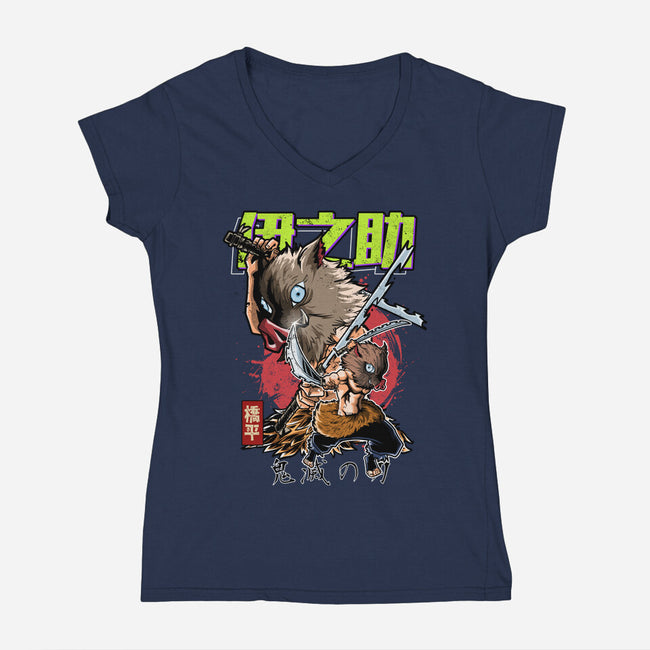 The Inosuke Blades-Womens-V-Neck-Tee-Diego Oliver