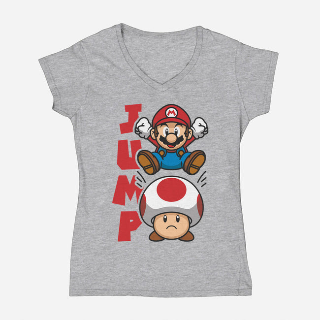 Toad Jump-Womens-V-Neck-Tee-Astoumix