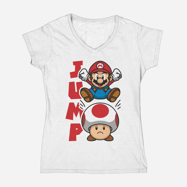 Toad Jump-Womens-V-Neck-Tee-Astoumix