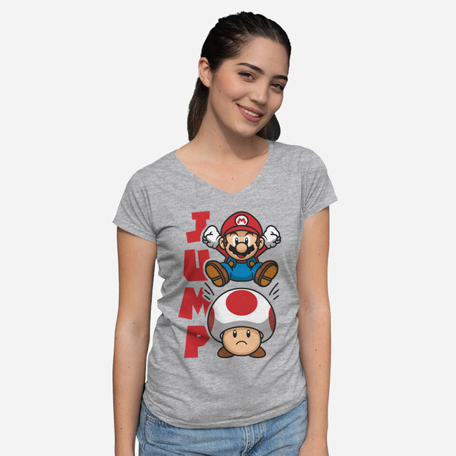 Toad Jump-Womens-V-Neck-Tee-Astoumix