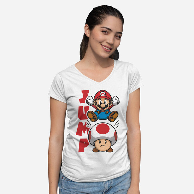 Toad Jump-Womens-V-Neck-Tee-Astoumix