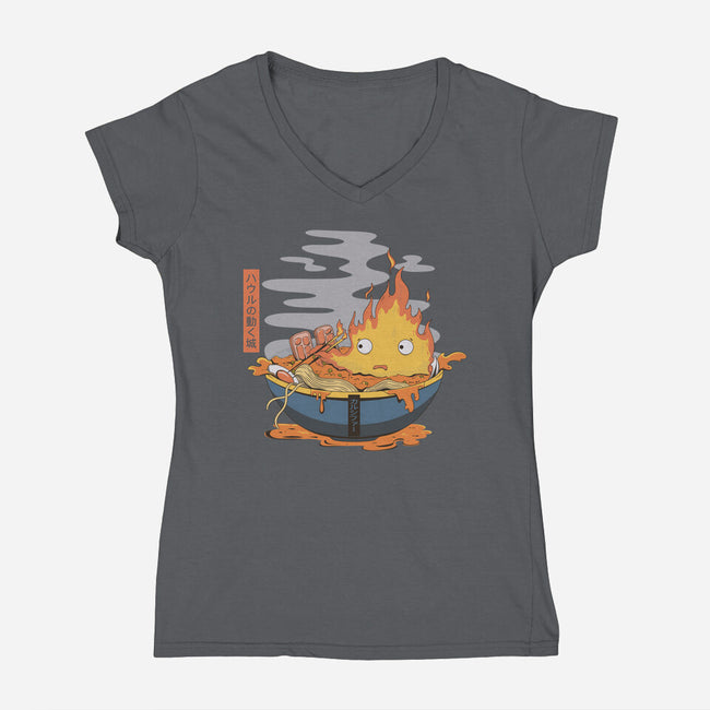 Calcifer Ramen-Womens-V-Neck-Tee-Claudia