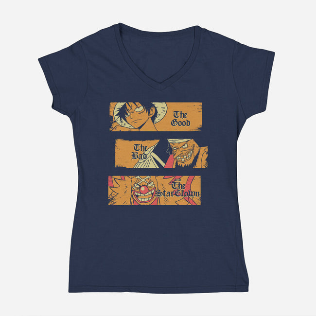 The Good The Bad And The Star Clown-Womens-V-Neck-Tee-naomori
