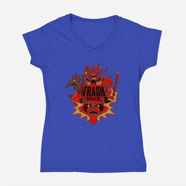 Trash Rock-Womens-V-Neck-Tee-Kabuto Studio