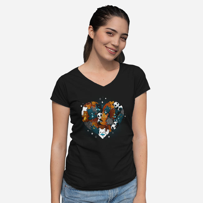 Valentine Bear-Womens-V-Neck-Tee-Vallina84