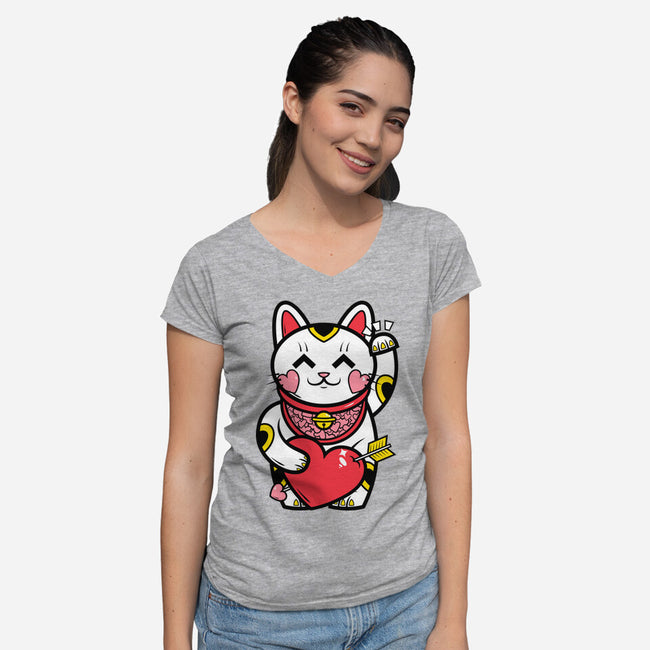 Neko Valentines-Womens-V-Neck-Tee-krisren28