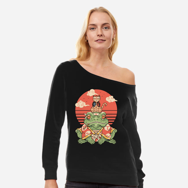 Meowster And Big Brother Croaker-Womens-Off Shoulder-Sweatshirt-vp021