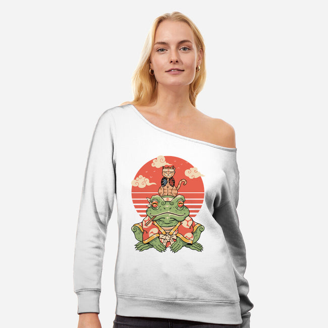 Meowster And Big Brother Croaker-Womens-Off Shoulder-Sweatshirt-vp021