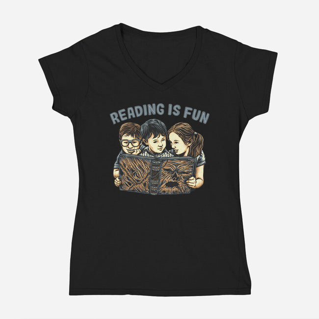 Reading Is Fun For Us-Womens-V-Neck-Tee-momma_gorilla