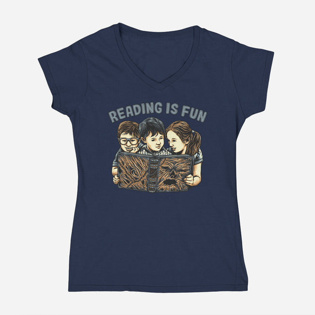 Reading Is Fun For Us-Womens-V-Neck-Tee-momma_gorilla