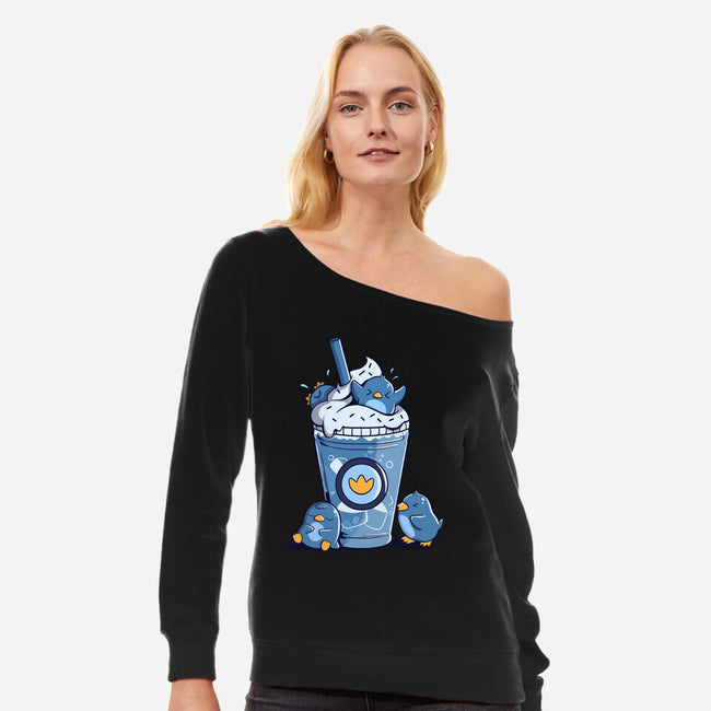 Penguin Iced Coffee-Womens-Off Shoulder-Sweatshirt-tobefonseca