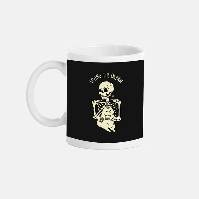 Living The Dream Skeleton Cat-None-Mug-Drinkware-tobefonseca