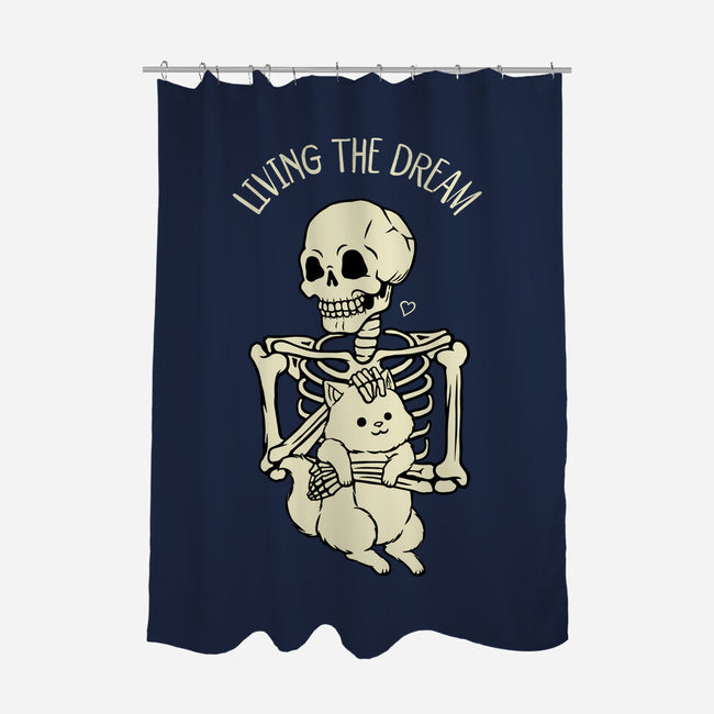 Living The Dream Skeleton Cat-None-Polyester-Shower Curtain-tobefonseca