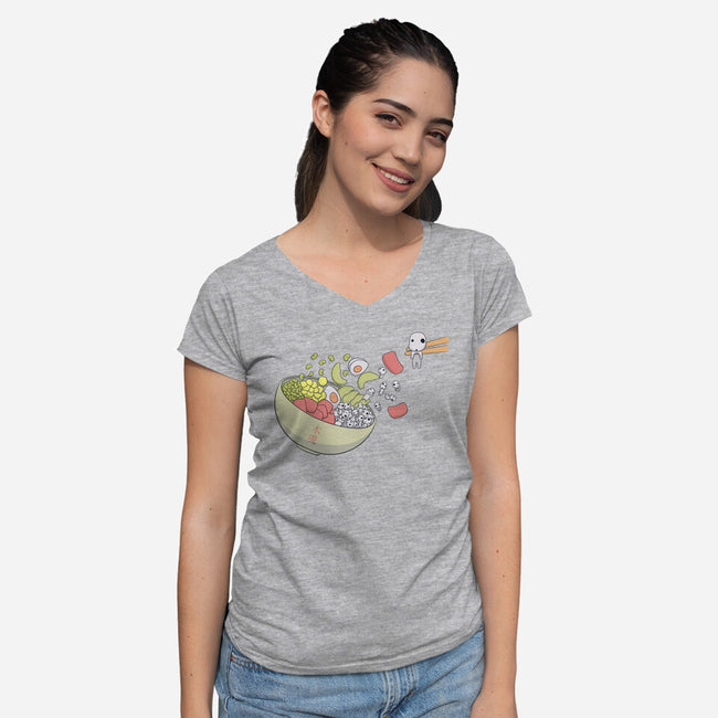 Kodama Poke-Womens-V-Neck-Tee-Claudia