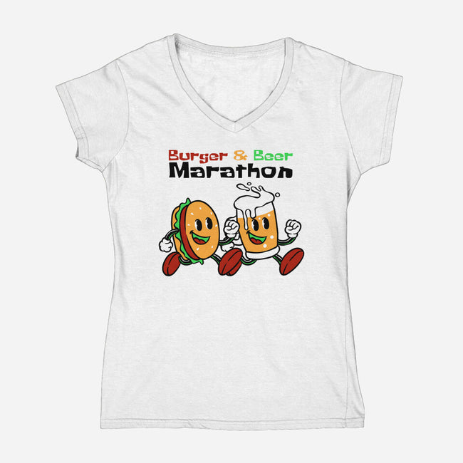 Burger And Beer Marathon-Womens-V-Neck-Tee-naomori