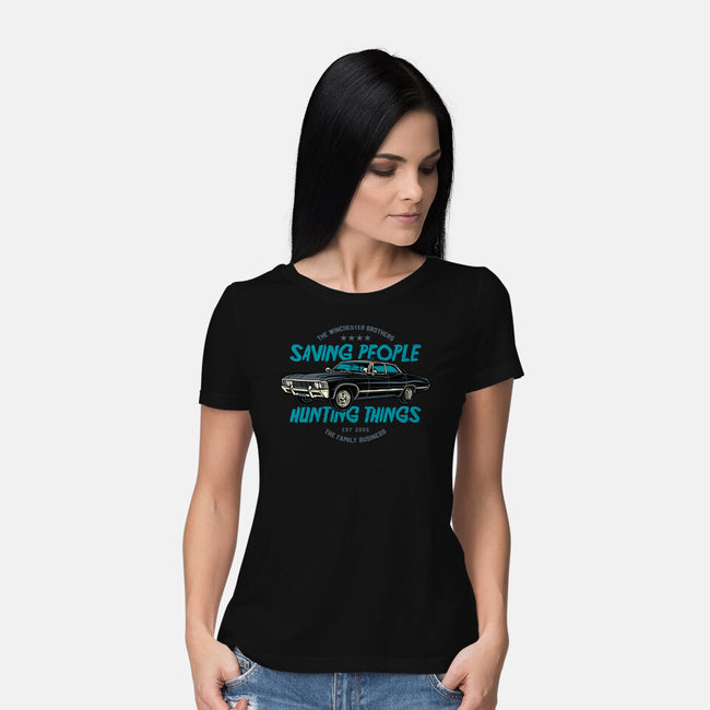 Saving People And Hunting Things-Womens-Basic-Tee-gorillafamstudio