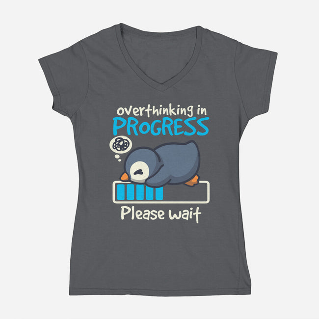 Penguin Overthinking In Progress-Womens-V-Neck-Tee-NemiMakeit