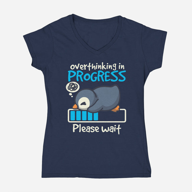 Penguin Overthinking In Progress-Womens-V-Neck-Tee-NemiMakeit