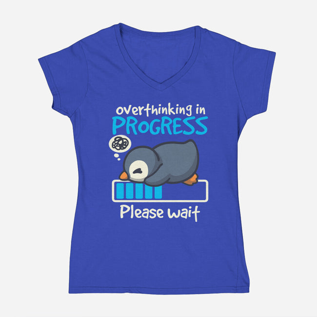 Penguin Overthinking In Progress-Womens-V-Neck-Tee-NemiMakeit