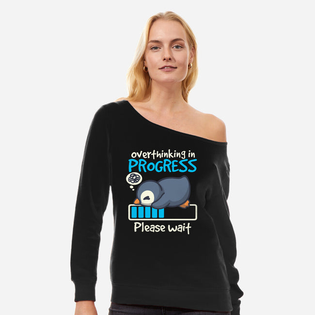 Penguin Overthinking In Progress-Womens-Off Shoulder-Sweatshirt-NemiMakeit