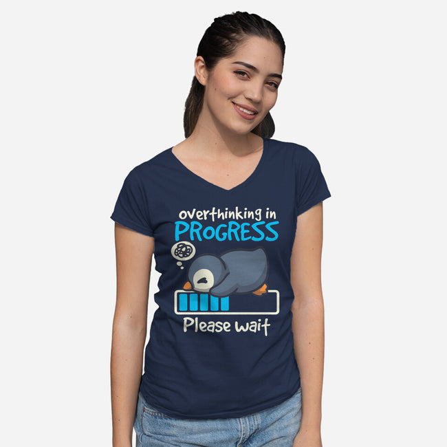 Penguin Overthinking In Progress-Womens-V-Neck-Tee-NemiMakeit