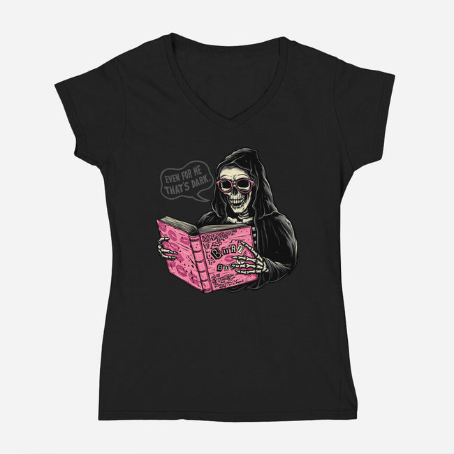 Burn Book-Womens-V-Neck-Tee-momma_gorilla