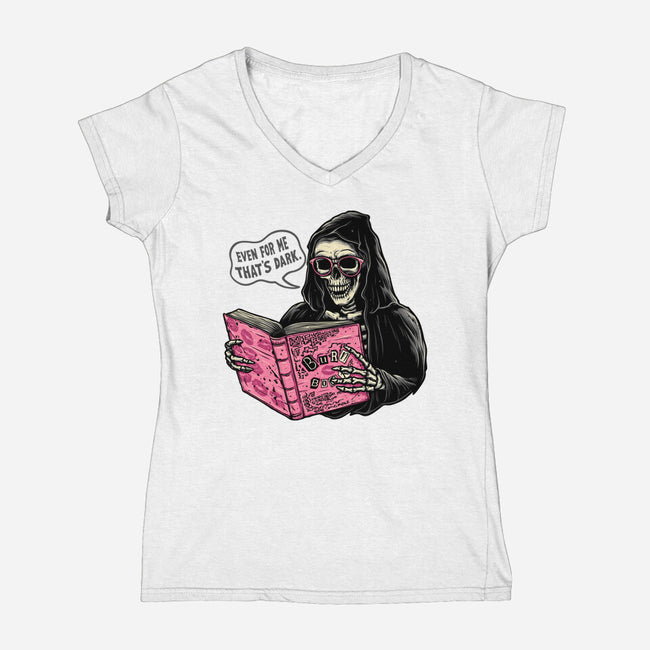 Burn Book-Womens-V-Neck-Tee-momma_gorilla