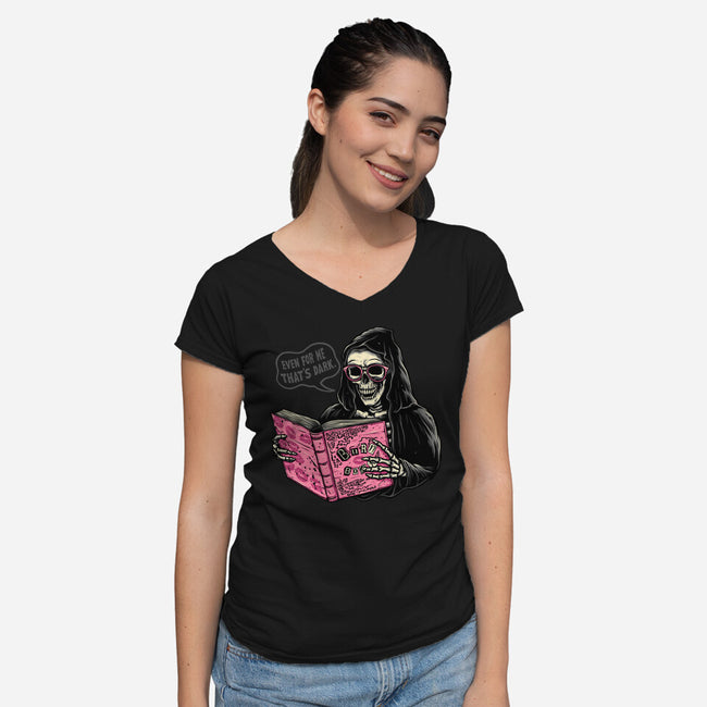 Burn Book-Womens-V-Neck-Tee-momma_gorilla