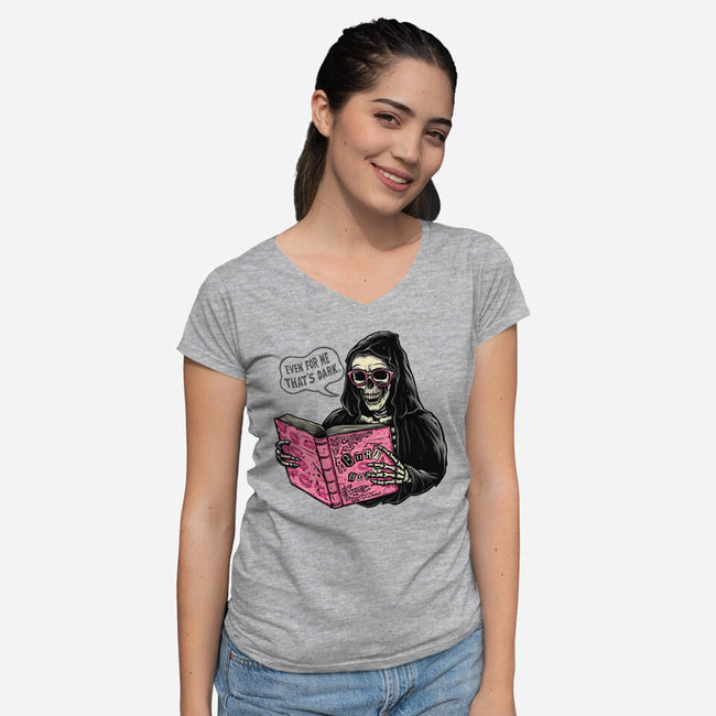 Burn Book-Womens-V-Neck-Tee-momma_gorilla