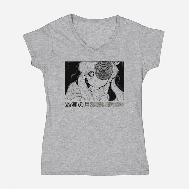 Swirl Moon-Womens-V-Neck-Tee-Kabuto Studio