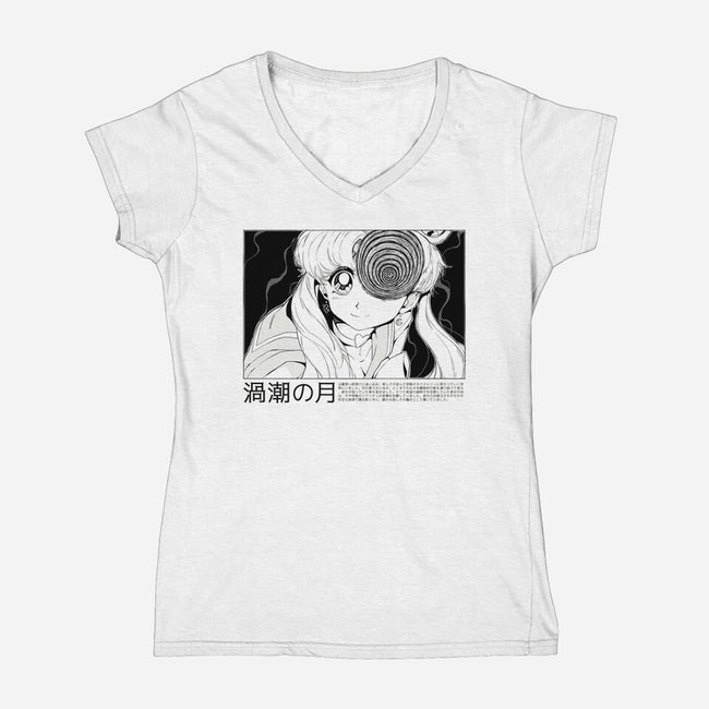 Swirl Moon-Womens-V-Neck-Tee-Kabuto Studio