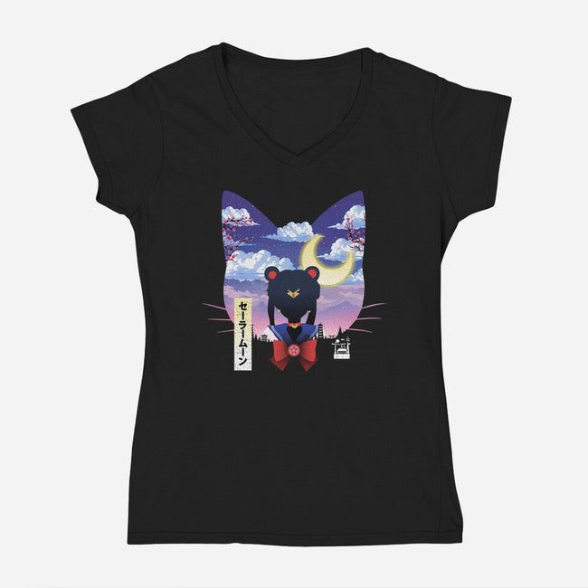 Sailor Cat Landscape-Womens-V-Neck-Tee-dandingeroz