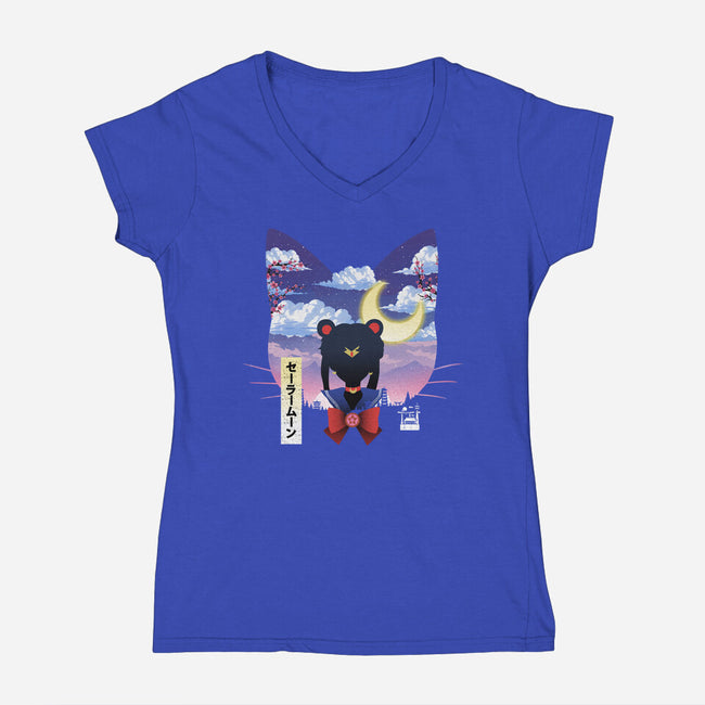 Sailor Cat Landscape-Womens-V-Neck-Tee-dandingeroz