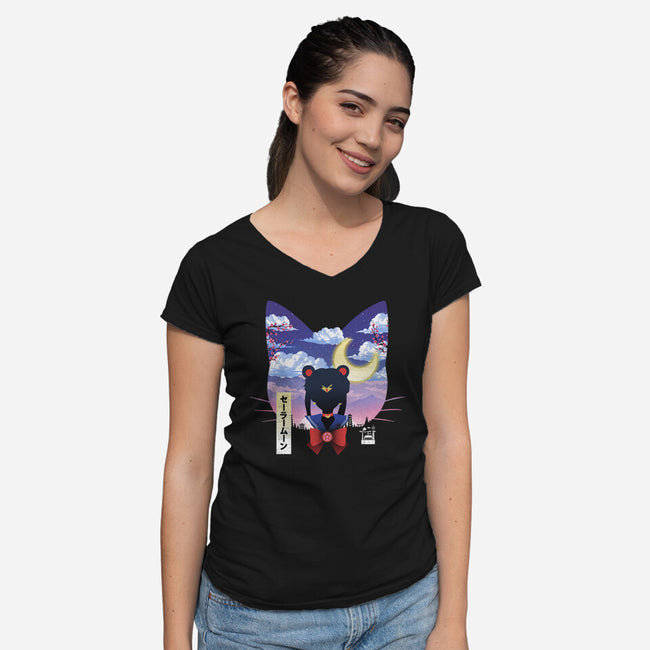 Sailor Cat Landscape-Womens-V-Neck-Tee-dandingeroz