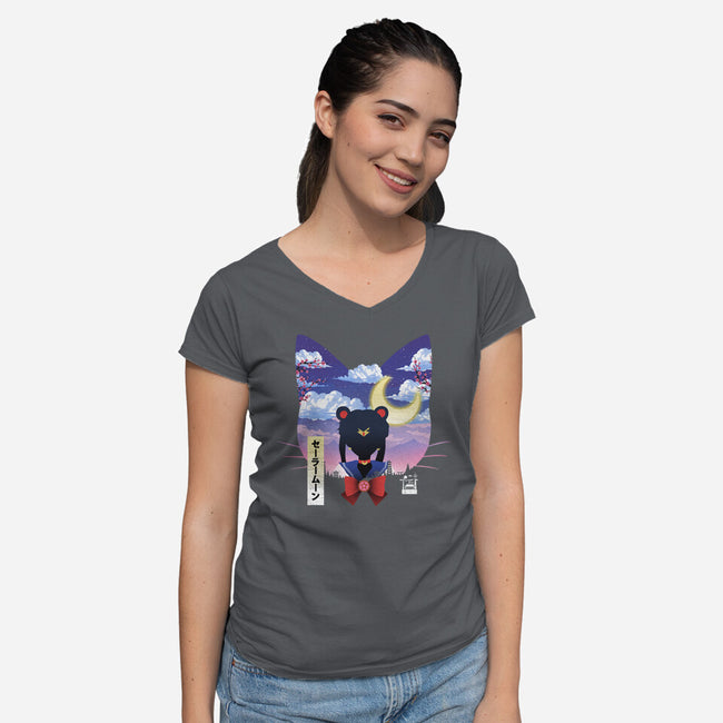 Sailor Cat Landscape-Womens-V-Neck-Tee-dandingeroz