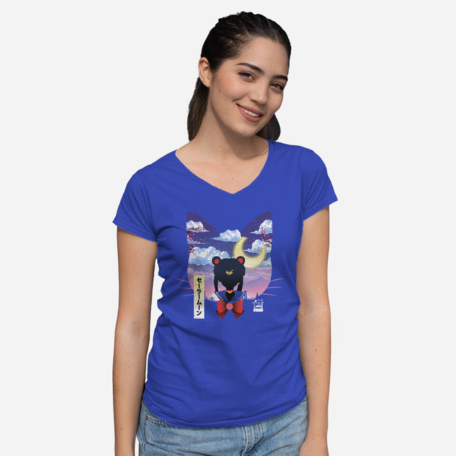 Sailor Cat Landscape-Womens-V-Neck-Tee-dandingeroz