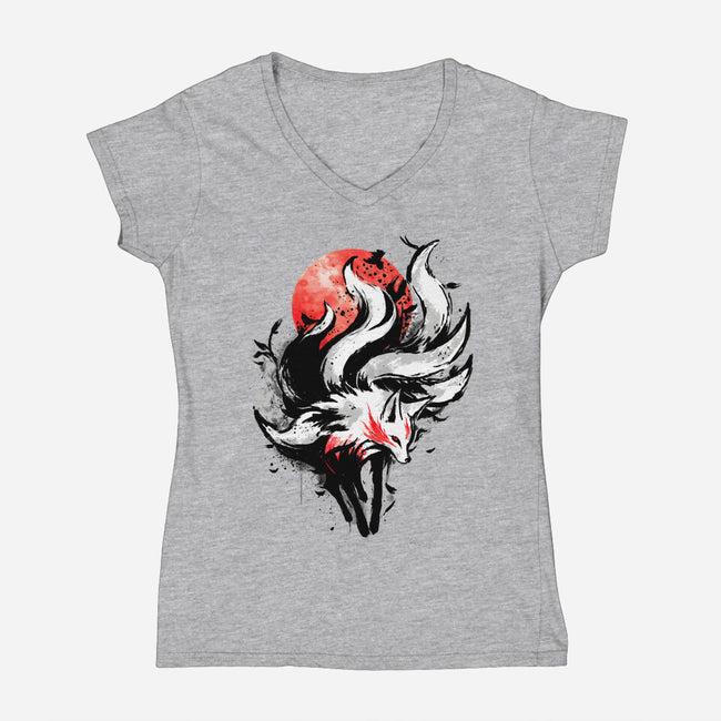 Kitsune Fox Splash-Womens-V-Neck-Tee-fanfreak1