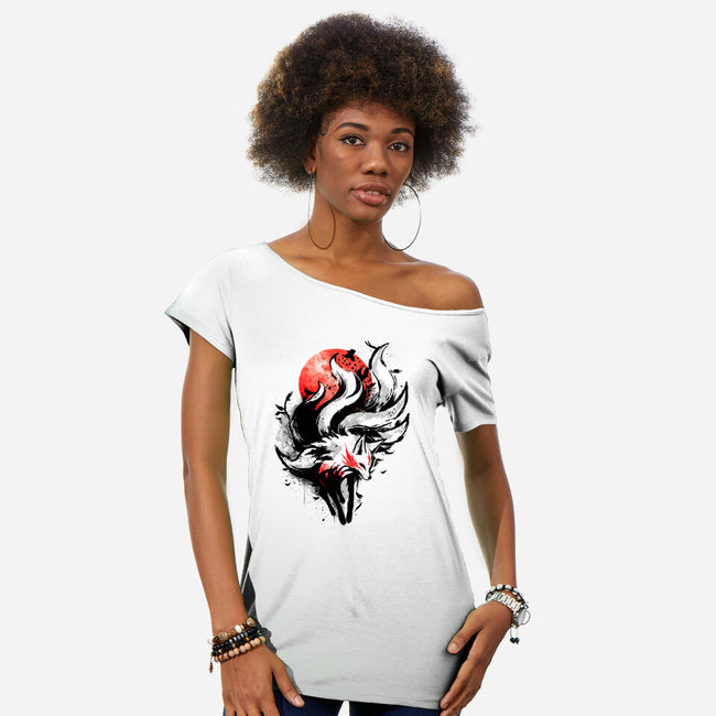 Kitsune Fox Splash-Womens-Off Shoulder-Tee-fanfreak1